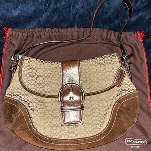 Coach Signature Brown and Tan Shoulder Bag